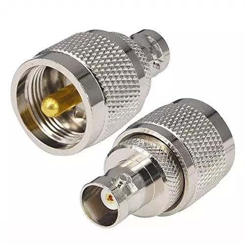 NETBOON Straight Coaxial Connector UHF Male to BNC Female Nickel-Plated Brass 50 Ohm for RF Communication, UHF-M-BNC-F-ADP-3P (Pack of 3)
