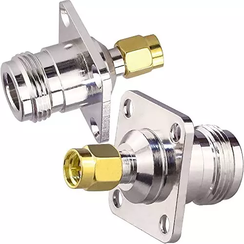 NETBOON Four-Hole Panel Mount Coaxial Connector N Female to SMA Male Nickel-Plated Brass 50 Ohm for RF Communication, N-F-SMA-M-4-H-ADP-10P (Pack of 10)