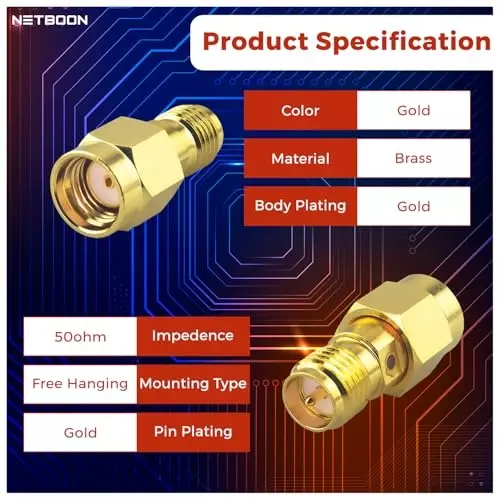 netboon-straight-coaxial-connector-rp-sma-male-to-rp-sma-female-nickel-plated-brass-50-ohm-for-rf-communication-sma-m-rp-sma-f-rp-adp-3p-pack-of-3