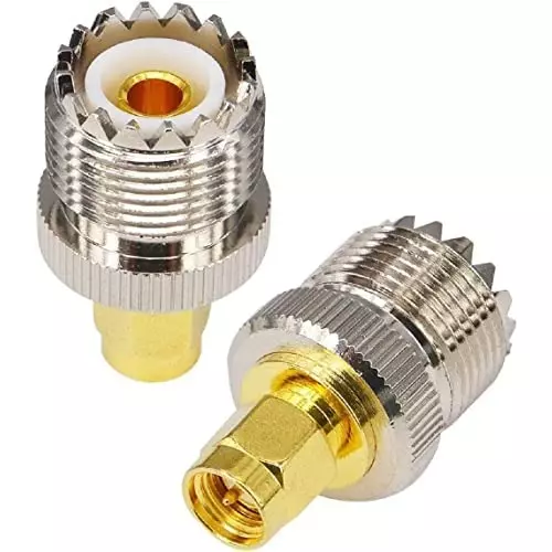 NETBOON Straight Coaxial Connector UHF Female to SMA Male Nickel-Plated Brass 50 Ohm for RF Communication, UHF-F-SMA-M-ADP-5P (Pack of 5)