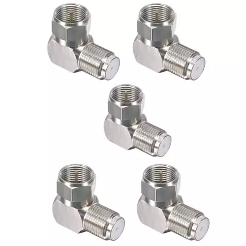 NBR Right Angle RG6 Coaxial Adapter, F Male to F Female Connector for TV Cable & Wall Plates (Pack of 5)