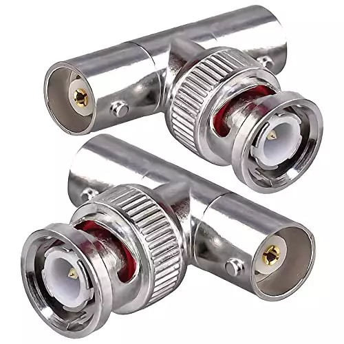 NETBOON T Shape 3 Way Splitter Coaxial Connector BNC Male to Dual BNC Female Nickel-Plated Brass 50 Ohm for RF Communication, BNC-M-Dual-F-ADP-3 (Pack of 3)