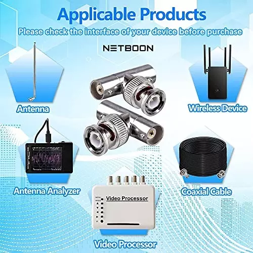 netboon-t-shape-3-way-splitter-coaxial-connector-bnc-male-to-dual-bnc-female-nickel-plated-brass-50-ohm-for-rf-communication-bnc-m-dual-f-adp-3-pack-of-3