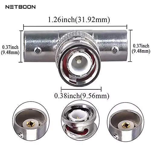 netboon-t-shape-3-way-splitter-coaxial-connector-bnc-male-to-dual-bnc-female-nickel-plated-brass-50-ohm-for-rf-communication-bnc-m-dual-f-adp-3-pack-of-3