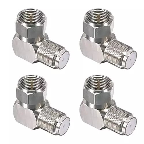 NETBOON Right Angle (90°) Coaxial Connector F Type Female to Male Brass 75 Ohm for RF Communication, FTYPEADAPTER4 (Pack of 4)