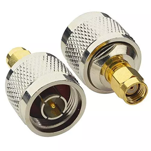 NETBOON Straight Coaxial Connector N Male to RP SMA Male Nickel-Plated Brass 50 Ohm for RF Communication, N-M-SMA-M-RP-ADP-5P (Pack of 5)