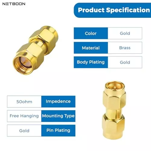 netboon-straight-coaxial-connector-sma-male-to-sma-male-nickel-plated-brass-50-ohm-for-rf-communication-sma-m-m-adap-2-pack-of-2