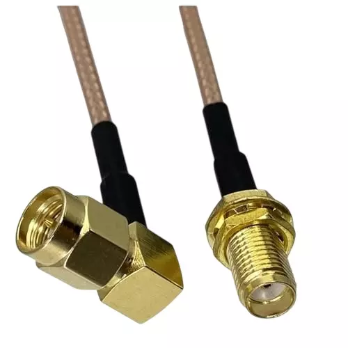 NBR RF Coaxial Jumper Cable SMA Male Right Angle (90°) to SMA Female Straight 9 m Cable Length 50 Ohm Impedance, CA0650