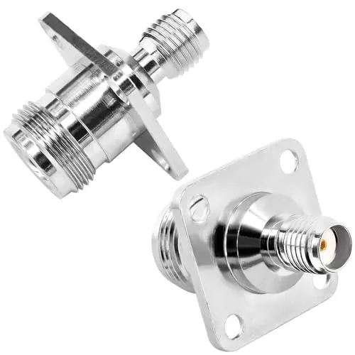 NETBOON Four-Hole Panel Mount Coaxial Connector N Female to SMA Female Nickel-Plated Brass 50 Ohm for RF Communication, N-F-SMA-F-4-H-ADP-5P (Pack of 5)