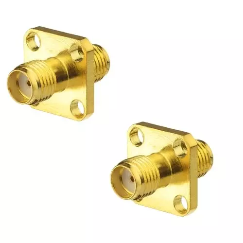 NETBOON Four-Hole Panel Mount Coaxial Connector SMA Female to SMA Female Nickel-Plated Brass 50 Ohm for RF Communication, SMA-F-SMA-F-4-H-ADP-3P (Pack of 3)