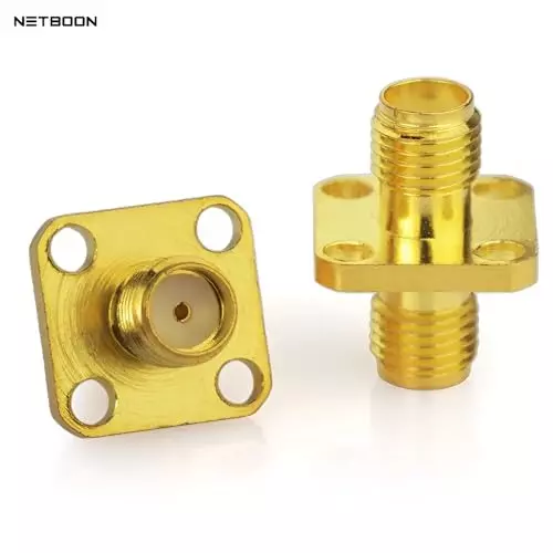 netboon-four-hole-panel-mount-coaxial-connector-sma-female-to-sma-female-nickel-plated-brass-50-ohm-for-rf-communication-sma-f-sma-f-4-h-adp-3p-pack-of-3