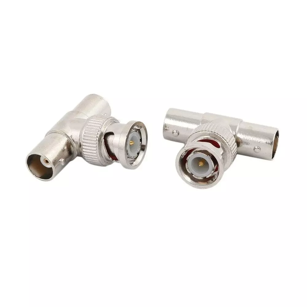 GENERIC BNC T-Type Male to BNC Female Coaxial Cable Adapter 50 Ω Impedance for High Speed Cable, LV-0SN4-6VPQ (Pack of 2 Pcs)