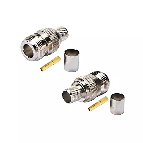 Oxywave Crimp Cable Connector N Female Nickel Plated Brass Body for HLF400, LMR400 Coaxial Cable, N-F-400-2 (Pack of 2)