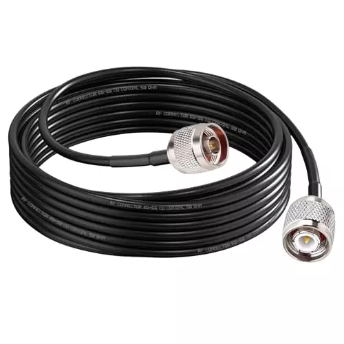 NBR RG-58 Low Loss Jumper Antenna Wire Black N Male to TNC Male 50 m Cable Length 50 Ohm Impedance, CA0522