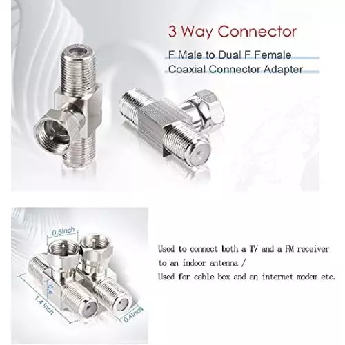 netboon-t-shape-3-way-coaxial-connector-f-type-male-to-dual-female-nickel-plated-brass-50-ohm-for-rf-communication-f-m-f-f-t-adp-3p-pack-of-3