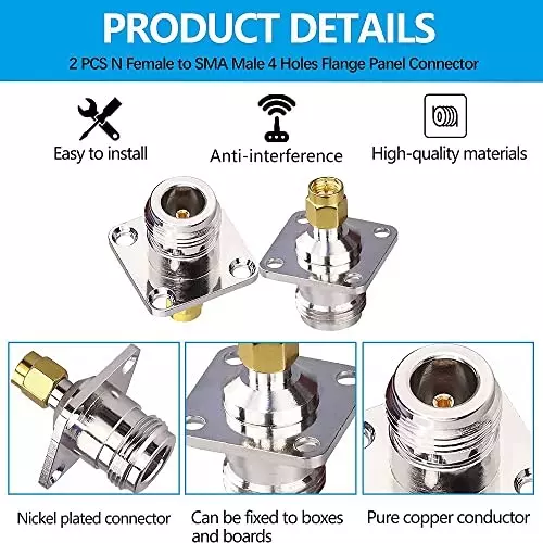 netboon-four-hole-panel-mount-coaxial-connector-n-female-to-sma-male-nickel-plated-brass-50-ohm-for-rf-communication-n-f-sma-m-4-h-adp-1p