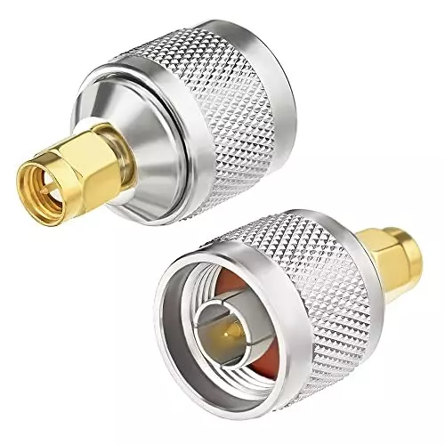 NETBOON Straight Coaxial Connector N Male to SMA Male Nickel-Plated Brass 50 Ohm for RF Communication, N-M-SMA-M-ADP-5P (Pack of 5)