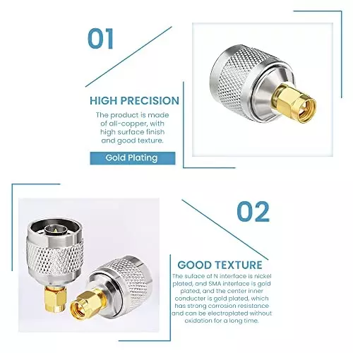 netboon-straight-coaxial-connector-n-male-to-sma-male-nickel-plated-brass-50-ohm-for-rf-communication-n-m-sma-m-adp-5p-pack-of-5