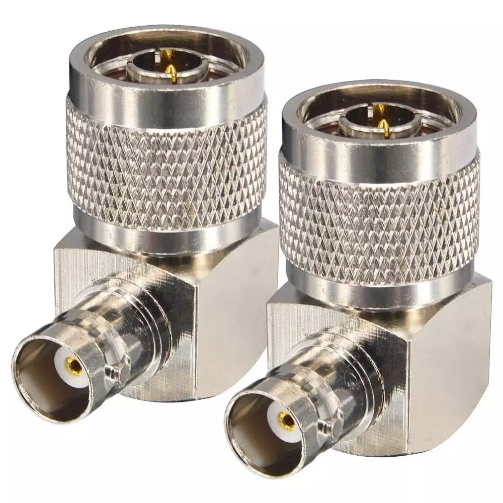 NETBOON Right Angle (90°) Coaxial Connector BNC Female to N Male Right Angle Nickel-Plated Brass 50 Ohm for RF Communication, RA-N-M-to-BNC-F-ADAP-1