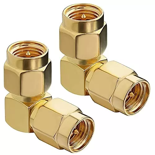 NETBOON Right Angle (90°) Coaxial Connector Right Angle SMA Male to Male Nickel-Plated Brass 50 Ohm for RF Communication, SMA-M-R/A-SMA-M-ADP-1P
