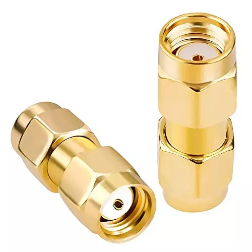 NETBOON Straight Coaxial Connector RP SMA Male to RP SMA Male Nickel-Plated Brass 50 Ohm for RF Communication, SMA-M-RP-SMA-M-RP-ADP-2 (Pack of 2)