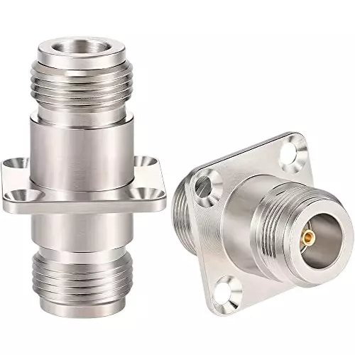 NETBOON Four-Hole Panel Mount Coaxial Connector N Female to N Female Nickel-Plated Brass 50 Ohm for RF Communication, N-F-N-F-4-H-ADP-10P (Pack of 10)