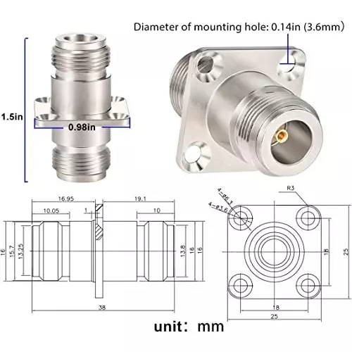 netboon-four-hole-panel-mount-coaxial-connector-n-female-to-n-female-nickel-plated-brass-50-ohm-for-rf-communication-n-f-n-f-4-h-adp-10p-pack-of-10