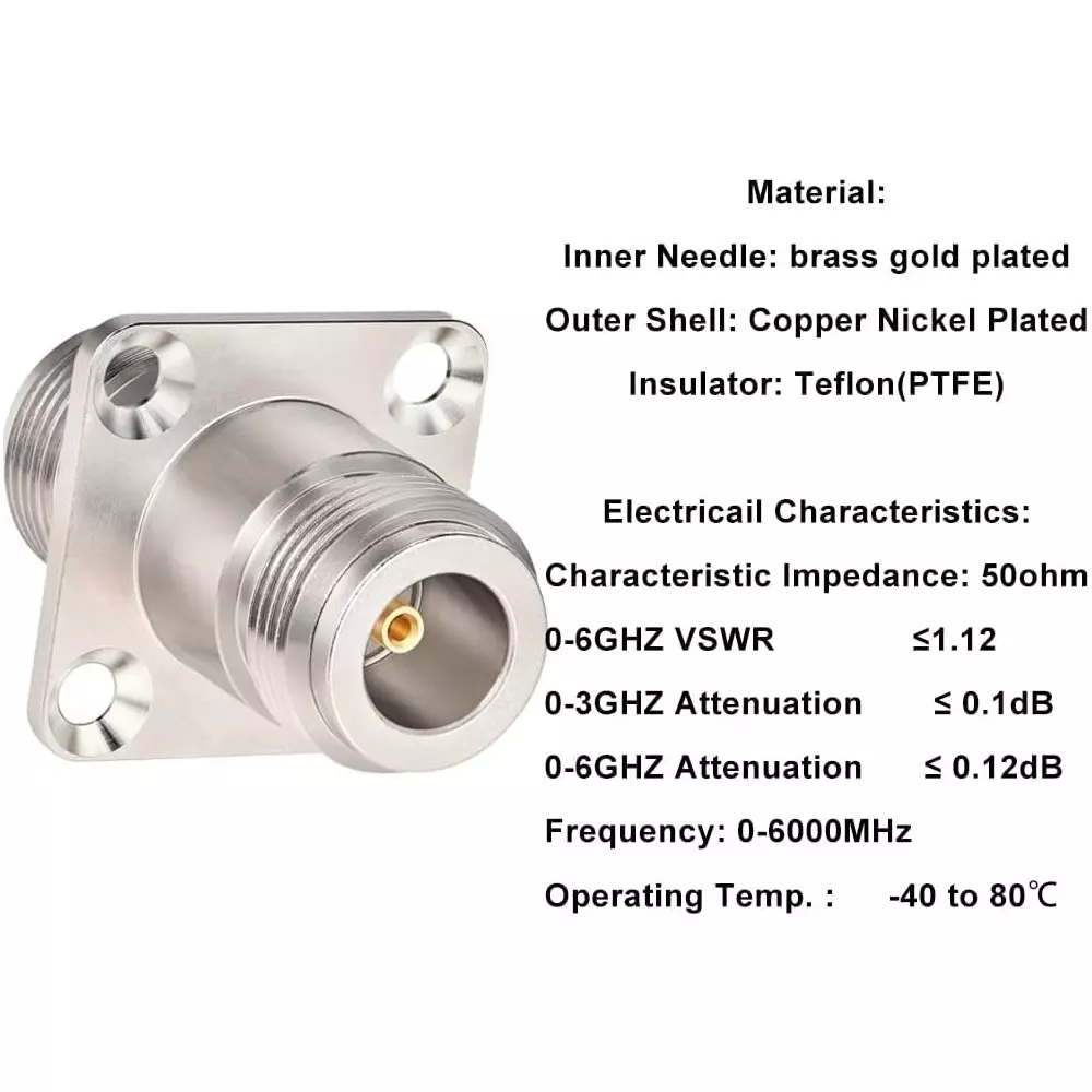 netboon-four-hole-panel-mount-coaxial-connector-n-female-to-n-female-nickel-plated-brass-50-ohm-for-rf-communication-n-f-n-f-4-h-adp-10p-pack-of-10
