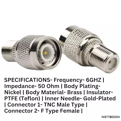 netboon-straight-coaxial-connector-tnc-male-to-f-type-female-nickel-plated-brass-50-ohm-for-rf-communication-tnc-m-f-f-adp-1p