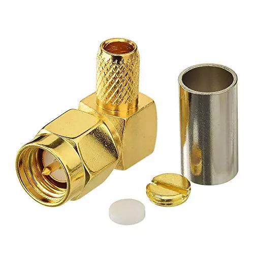 Oxywave RF Connector Right Angle Design Brass Body 50 Ω Impedance for RG58, LMR 200 Cable, SMAMRACRIMP58 (Pack of 2)