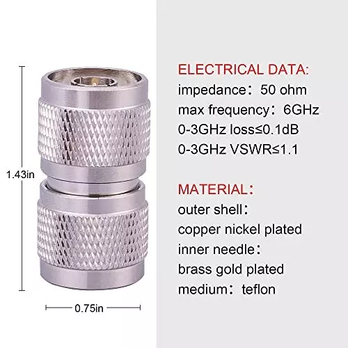 netboon-straight-coaxial-connector-n-male-to-n-male-nickel-plated-brass-50-ohm-for-rf-communication-n-m-n-m-adp-5p-pack-of-5