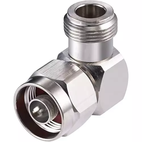 NETBOON Right Angle (90°) Coaxial Connector N Type Right Angle Nickel-Plated Brass 50 Ohm for RF Communication, NTYPERAADAPTER-M-F-2 (Pack of 2)