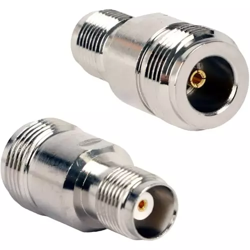 NETBOON Straight Coaxial Connector N Female to TNC Female Nickel-Plated Brass 50 Ohm for RF Communication, TNC-F-N-F-ADP-5P (Pack of 5)