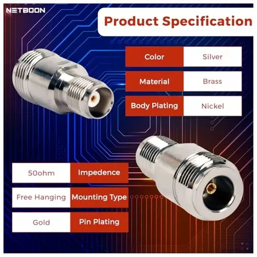 netboon-straight-coaxial-connector-n-female-to-tnc-female-nickel-plated-brass-50-ohm-for-rf-communication-tnc-f-n-f-adp-5p-pack-of-5