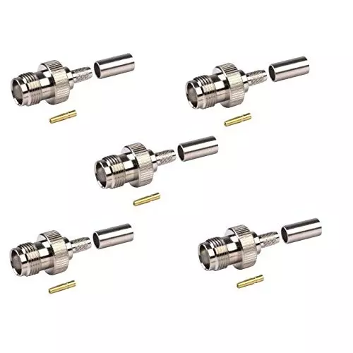 Oxywave Crimp Connector TNC Female Nickel Plated Brass Body for G58 Coaxial Jack Cable, TNCF-RG58 (Pack of 5)