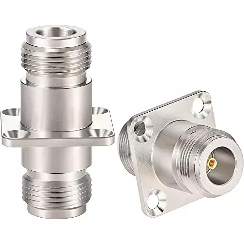 NETBOON Four-Hole Panel Mount Coaxial Connector N Female to N Female Nickel-Plated Brass 50 Ohm for RF Communication, N-F-N-F-4-H-ADP-5P (Pack of 5)