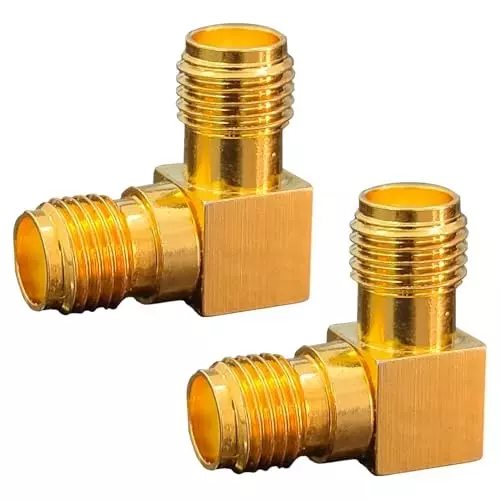 NETBOON Right Angle (90°) Coaxial Connector SMA Female to SMA Female Right Angle Nickel-Plated Brass 50 Ohm for RF Communication, SMA-F-SMA-F-R/A-ADP-1P