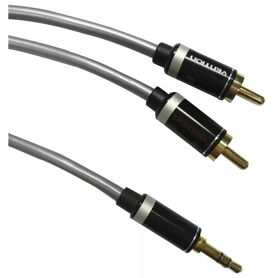 MULTICOMP PRO Audio / Video Cable Assemblies CABLE, 3.5MM PLUG-RCA PLUGX2, 1M, GREY, PS000242