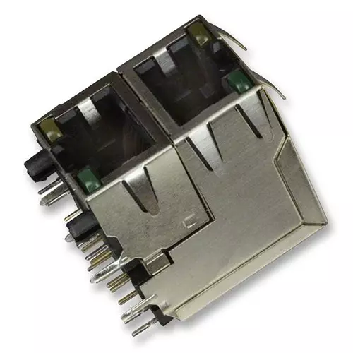 AMPHENOL COMMUNICATIONS SOLUTIONS JACK, RJ45, W/LED, SHIELD, 2PORT, RJSAE538102