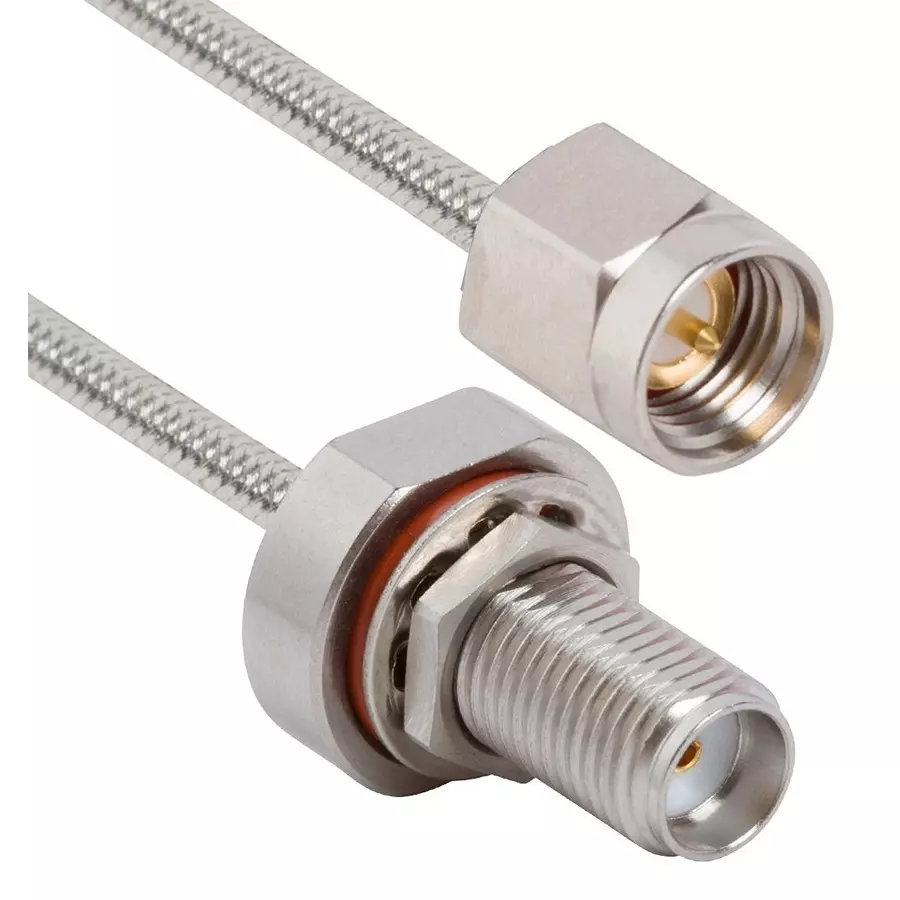 AMPHENOL SV MICROWAVE COAX CABLE, SMA PLUG-BLKHD JACK/6", 7029-3580