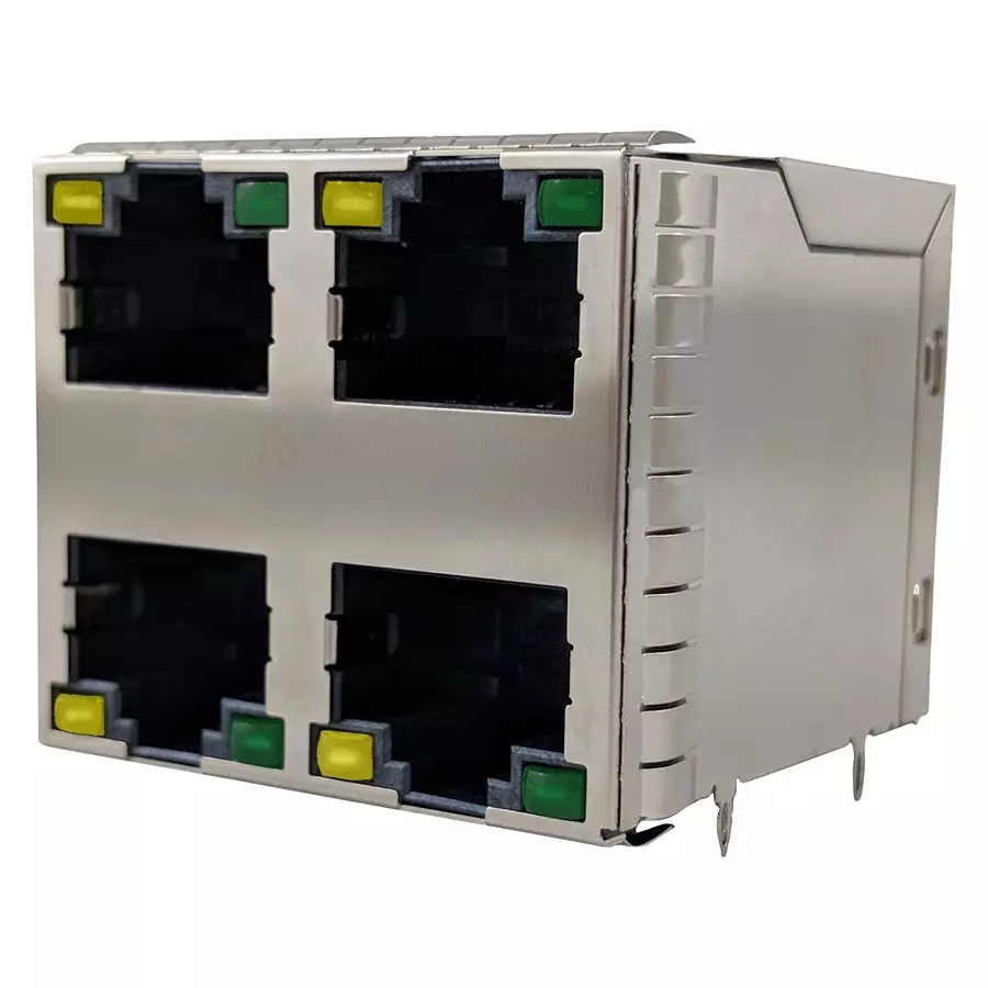 AMPHENOL COMMUNICATIONS SOLUTIONS RJ45 CONNECTOR, JACK, 8P8C, 4 PORT, TH, RJE4W4887411.