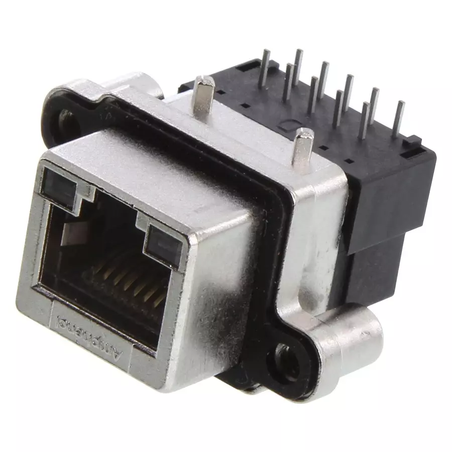 AMPHENOL COMMUNICATIONS SOLUTIONS RUGGED RJ50 JACK, R/A, 10P10C, 1PORT, TH, MRJ53A001