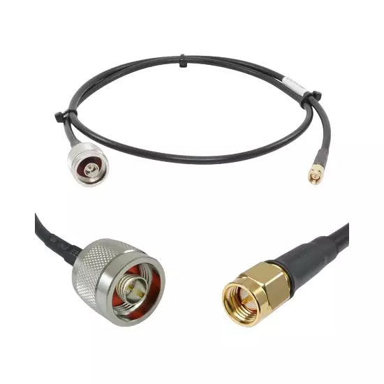 NBR Low Loss RF Coaxial Jumper Extension Cable RG58, N Male to SMA Male 1 m WiFi Antenna Pigtail for 3G, 4G, 5G, LTE Routers
