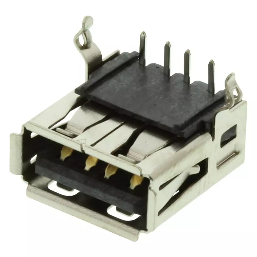 AMPHENOL COMMUNICATIONS SOLUTIONS USB CONN, 2.0 TYPE A, RCPT, R/A, THT, UE27-AC54-10H