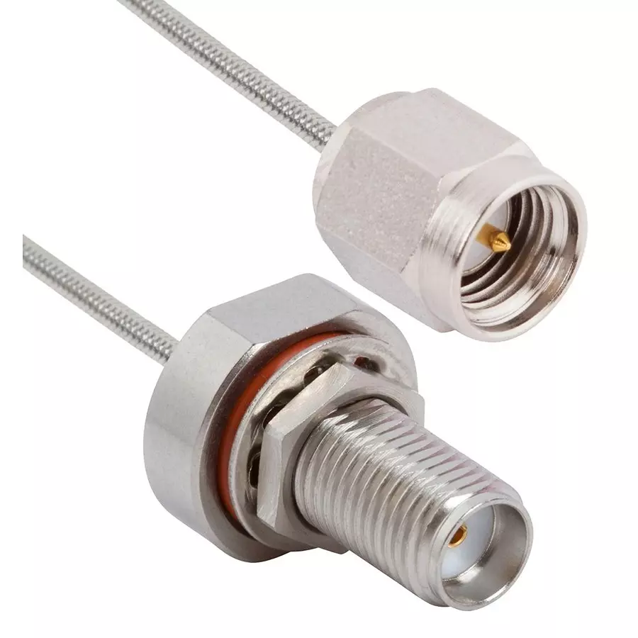 AMPHENOL SV MICROWAVE COAX CABLE, SMA PLUG-BLKHD JACK/6", 7029-3579