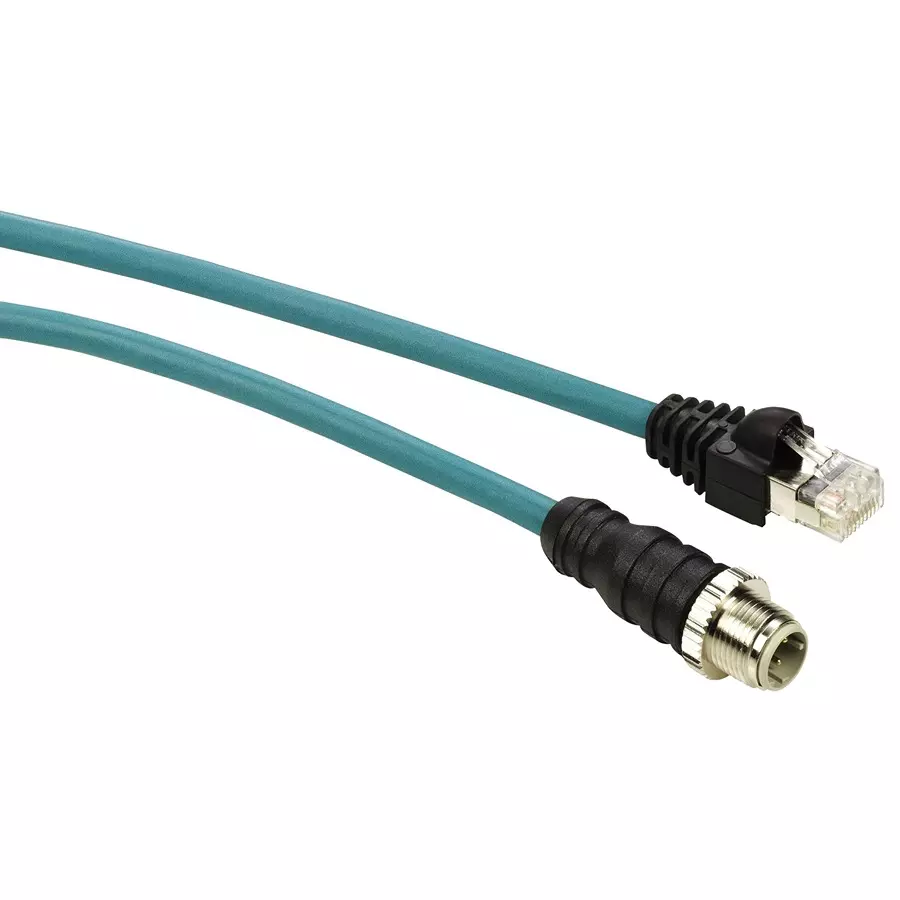 SCHNEIDER ELECTRIC Sensor Cable Assemblies SENSOR CORD, 4P M12 PLUG- RJ45 PLUG, 10M, TCSECL1M3M10S2