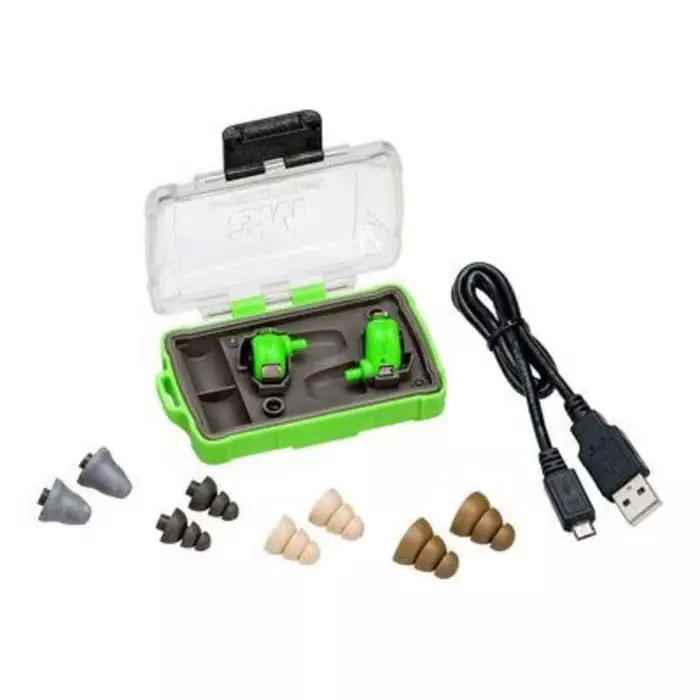 3M PELTOR Wireless Listen Only Electronic Ear Plugs with Ear Plug 32dB Green, EEP-100EU