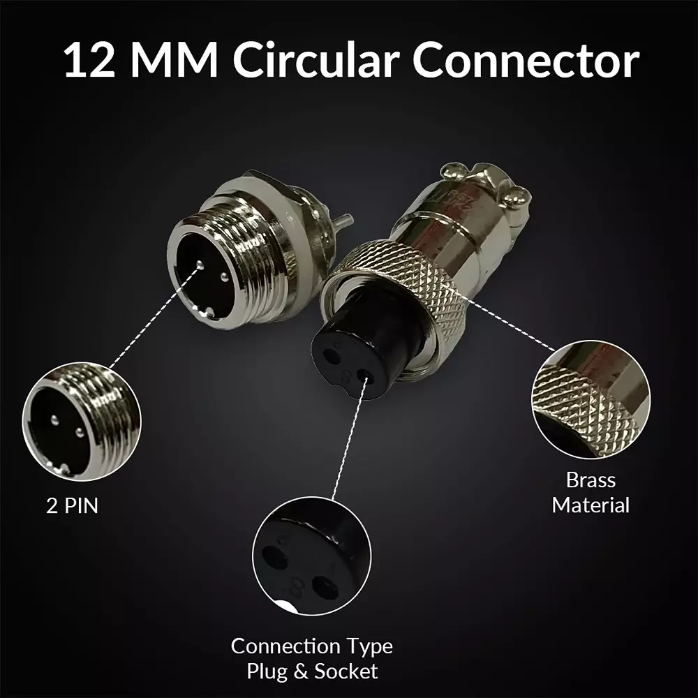 SETMI INDIA Aviation Connector Set 12 mm 2-Pin Male & Female Plug Metal Circular Solder Jack