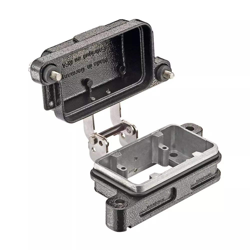 Harting Han Heavy Duty Power Connector 6 B Size HPR Housing Bulkhead with Hinged Cover, 09400060317