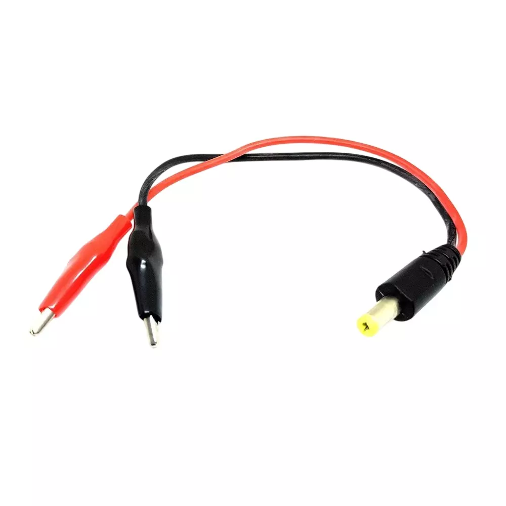 Invento Male DC Jack Plug 5.5x2.1 mm with Crocodile Alligator Clip & 20 AWG 150 mm Length Silicone Wire Red & Black, ISC 3013-2 (Pack of 4 Pcs)
